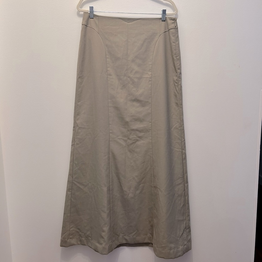 Mango Long A-Line Maxi Skirt in Light Taupe